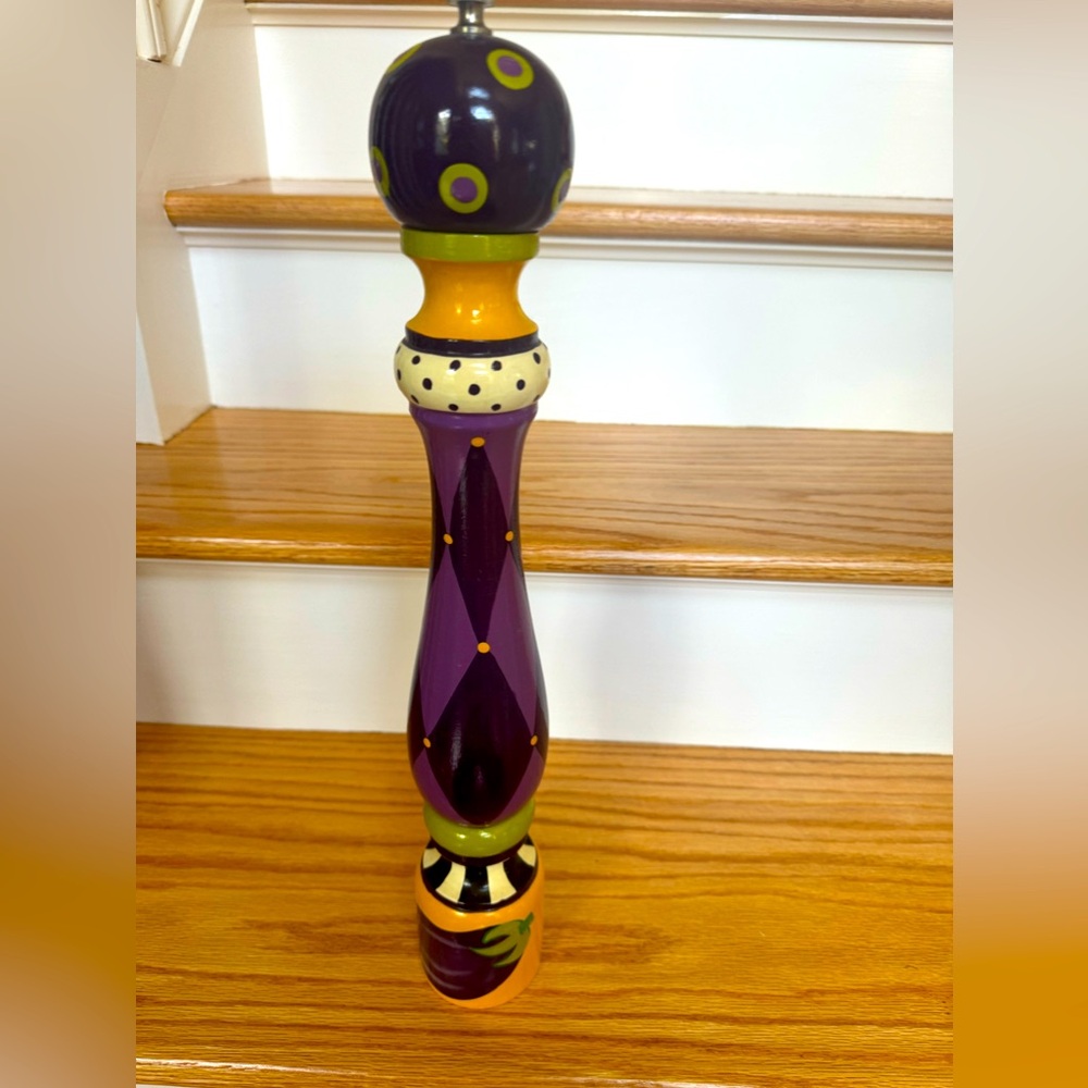 Jessie Mac Pepper Grinder 18” Purple And Yellow Eggplant Artichoke Folk Art